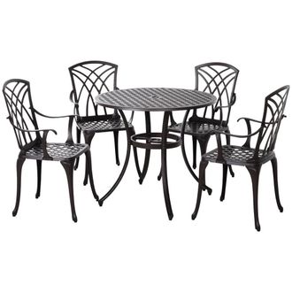 Matteo 5-Piece Cast Aluminium Garden Dining Set for 4 with Parasol Hole in Brown
