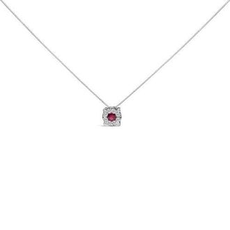 House of Brilliance 14K White Gold Red Ruby and 1/3 Cttw Diamond Halo Pendant Necklace at Nordstrom