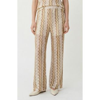 Vero Moda Teresa Open Stitch Stripe Drawstring Pants in Birch Pattern Silver Mink Gold at Nordstrom, Size X-Small