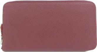 Herm&egrave;s Red Color Rouge H Epsom Leather Silk Long Wallet (Bi-Fold) (Pre-Owned)
