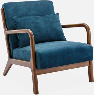 Sweeek Sill&oacute;n Escandinavo De Terciopelo Y Madera De Hevea