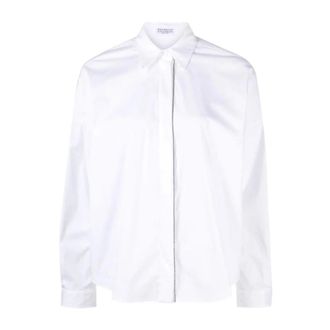 Brunello Cucinelli Poplin overhemd - Dames - Blouses & Shirts - Wit - Maat: 2XL Katoen
