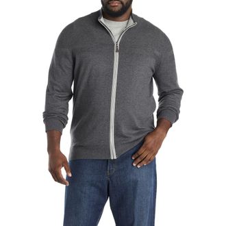 Nautica Big & Tall Mockneck Zip-Front Sweater in Charcoal Heather at Nordstrom, Size 2X Big