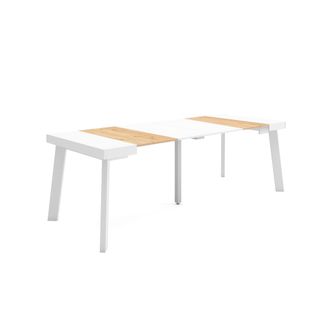 Skraut Home Mesa Consola Extensible, Mesa Comedor Plegable, 220, Para 10 Comensales, Patas De Madera, Estilo Moderno, Roble Y Blanco - Skraut Home