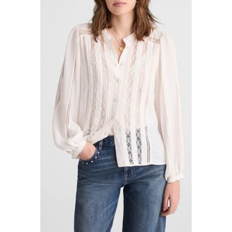 Madewell Lace Inset Long Sleeve Button-Up Top in Winter White at Nordstrom, Size Xx-Large