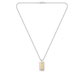 BOSS Box-chain necklace with branded double-tag pendant