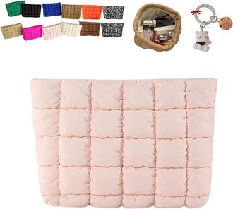 Generic Solid Color Quilted Design Clutch, Large Capacity Travel Storage Bag, Cute Quilted Puffer Makeup Bag,Women Travel Toiletry (Pink)