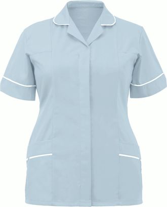Generic Scrub Tops for Women UK Zip Up Beauty Tunic Lapel V Neck Nurses Uniform Womens Clinic Tunic Salon Hairdressing Spa Beautician Work Wear Tops Halloween