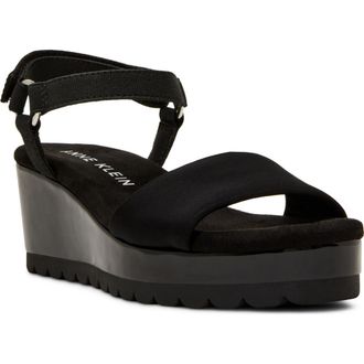 Anne Klein Natasia Platform Wedge Sandal in Black Stretch at Nordstrom, Size 6.5