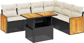 vidaXL Vidaxl - Set De Comedor De Jard&iacute;n 7 Pzas Y Cojines Rat&aacute;n Sint&eacute;tico Negro