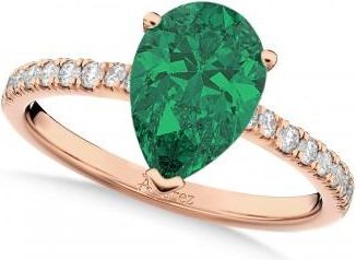 Allurez Pear Cut Emerald & Diamond Engagement Ring 14K Rose Gold 2.81ct