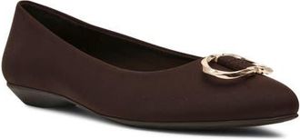 Anne Klein Oswego Pointed Toe Flat in Chocolate Stretch at Nordstrom, Size 7.5