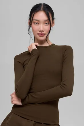 Alo | Ribbed Modal Long Sleeve Top in Espresso, Size: Medium