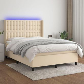 vidaXL Vidaxl - Cama Box Spring Colch&oacute;n Y Luces Led Tela Crema 140x190 Cm