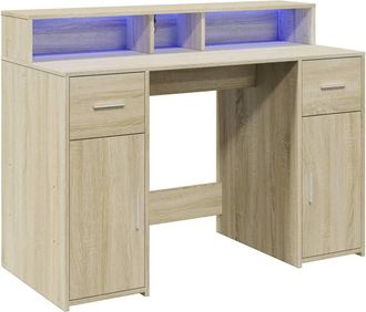 Berkfield Home Soft Desk with LED Lights Sonoma Oak 120x55x91 cm Engineered Wood in Light Brown | Size: 120 x 55 x 91 cm