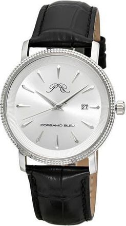 Porsamo Bleu Veritas 2 Croc Embossed Leather Strap Watch, 40mm in Silver at Nordstrom Rack