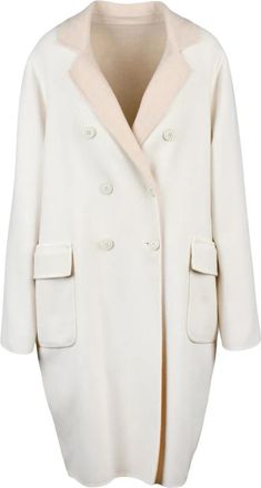 Eleventy Dubbele-knoop wollen jas - Dames - Mantel - Wit - XL - Wol - Jassen