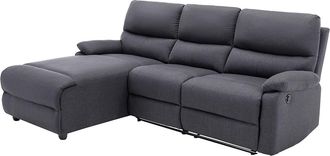 Vente-Unique Sof&aacute; rinconera izquierda relax el&eacute;ctrico de tela gris antracita LUNANO