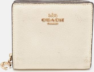 Coach Off White/brown Leather Snap Compact Wallet