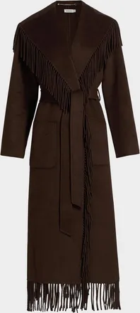 SIMKHAI Carrie Fringe Wool Long Coat