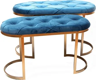 Decorspace Set 2 Panchette In Velluto Per Arredamento Moderno Pouf Con Piedi In Matallo Dorati H 45 Cm -grigio