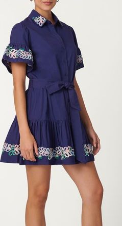 Shoshanna Beaded Cotton Poplin Lima Dress in Navy at Nordstrom, Size X-Large