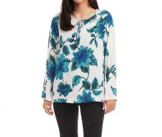 Karen Kane Keyhole Side-Slit Sleeve Tunic Top In Floral Print