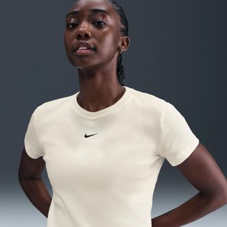 Nike Womens Nike Sportswear Tight Ribbed Short-Sleeve T-Shirt in White | HV4994-133
