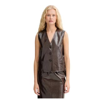 Isabelle Blanche Jassen, Dames, Bruin, S, Polyester, Imitatielederen Vest