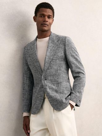 Reiss Navy Melange Single-breasted Textured M&eacute;lange Blazer Tailored-fit, 40R