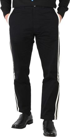 Roberto Cavalli Black Straight Leg Striped Cotton Trousers, Brand Size 50 (Waist Size 34)