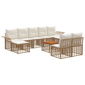 vidaXL Conjunto De Sof&aacute;s De Exterior 10 Pcs Natural Y Crema Poli&eacute;ster Vidaxl
