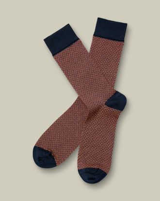 CHARLES TYRWHITT Herringbone Socks - Orange & Navy Size 10.5-13 by Charles Tyrwhitt