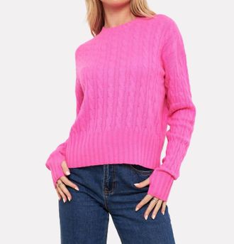 Brodie Cathy Cable Knit Crew Sweater In Diva Pink
