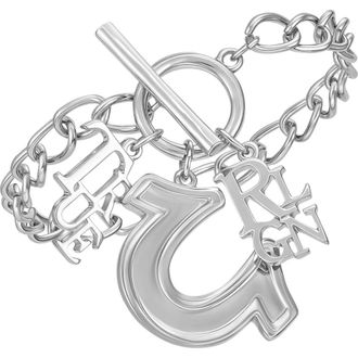 True Religion Horseshoe & Logo Charm Bracelet in Silver Tone at Nordstrom, Size 7.5