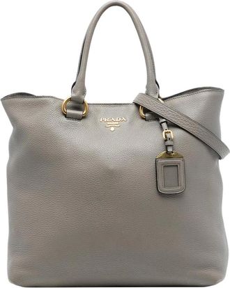 Prada Pre-owned Handbags, female, Gray, Size: ONE SIZE Pre-owned Leather Tote Bag