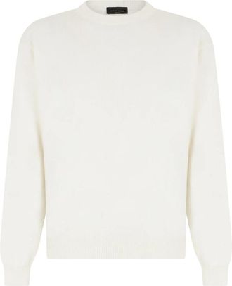 Roberto Collina Round-neck Knitwear, male, White, Size: XL Crewneck sweater in cotton