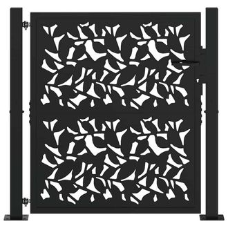 Berkfield Home Beautiful Garden Gate Black 105x106 cm Steel Leaf Design