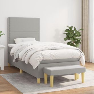 vidaXL Vidaxl - Cama Box Spring Con Colch&oacute;n Tela Gris Claro 90x200 Cm