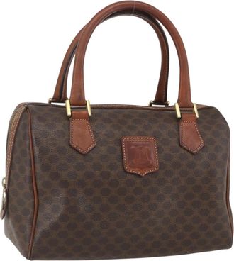 Celine Boston Bag Triomphe Coated Canvas Brown Canvas Handbag (Pre-Owned)
