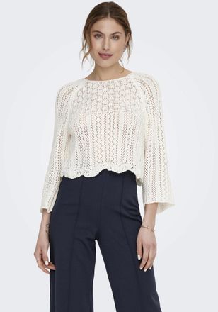 Only Rundhalspullover ONLY ONLNOLA LIFE 3/4 PULLOVER KNT NOOS, Damen, Gr. XS, weiss (cloud dancer), Strick, Obermaterial: 70% Baumwolle, 30% Polyester, uni