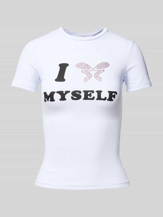 Felicious T-Shirt mit Strasssteinbesatz Modell Love Yourself in Weiss, Gr&ouml;&szlig;e XS