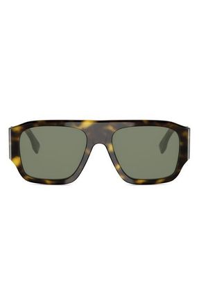 Fendi Diagonal 54mm Rectangular Sunglasses in Dark Havana /Green at Nordstrom