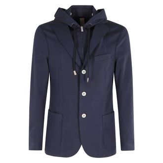 Eleventy Blazers, male, Blue, Size: XL Blazer Jacket with Hood Bib