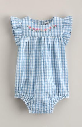 Nordstrom Flutter Sleeve Bubble Romper in Blue Dusk Gingham- Flowers at Nordstrom, Size 24M