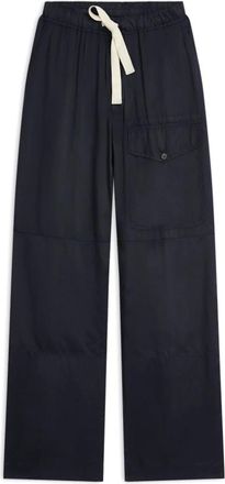 Dries Van Noten Broeken, Heren, Blauw, M, Katoen, Blauwe Wijde Pijp Katoenen Broek Elastische Taille