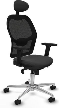 Piqueras y Crespo Piqueras Y Crespo - Jorquera Sincro Malla Negra Similpiel Gris Oscuro Brazos 2d Base Aluminio Cabecero Fijo Ruedas 65mm Nailon