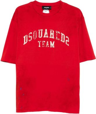 Dsquared2 T-shirt con logo effetto vissuto - Rosso