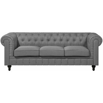 Beliani Beliani - Divano vintage a 3 posti in tessuto grigio chiaro chesterfield Chesterfield