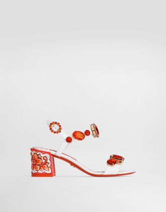 Dolce & Gabbana Patent Leather Sandals With Embroidery - Woman Sandals And Wedges Multicolor 36.5